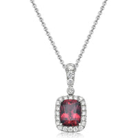 Cushion Cut Garnet and Diamond Pendant Necklace in 18K White Gold by Charles Krypell
