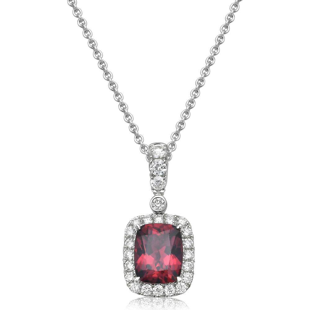 Cushion Cut Garnet and Diamond Pendant Necklace in 18K White Gold by Charles Krypell