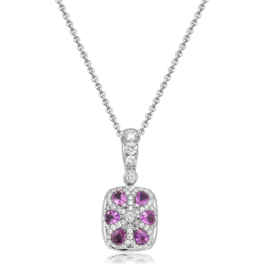 Cushion Cut Garnet and Diamond Pendant Necklace in 18K White Gold by Charles Krypell