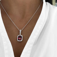 Cushion Cut Garnet and Diamond Pendant Necklace in 18K White Gold by Charles Krypell