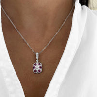 Cushion Cut Garnet and Diamond Pendant Necklace in 18K White Gold by Charles Krypell