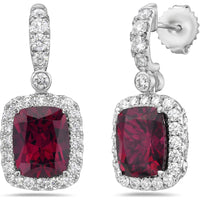 Cushion Cut Garnet, Diamond and Pink Sapphire Drop Earrings in 18K White Gold by Charles Krypell