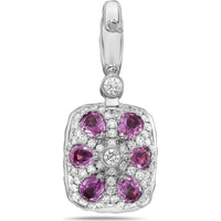 Cushion Cut Garnet, Diamond and Pink Sapphire Drop Earrings in 18K White Gold by Charles Krypell