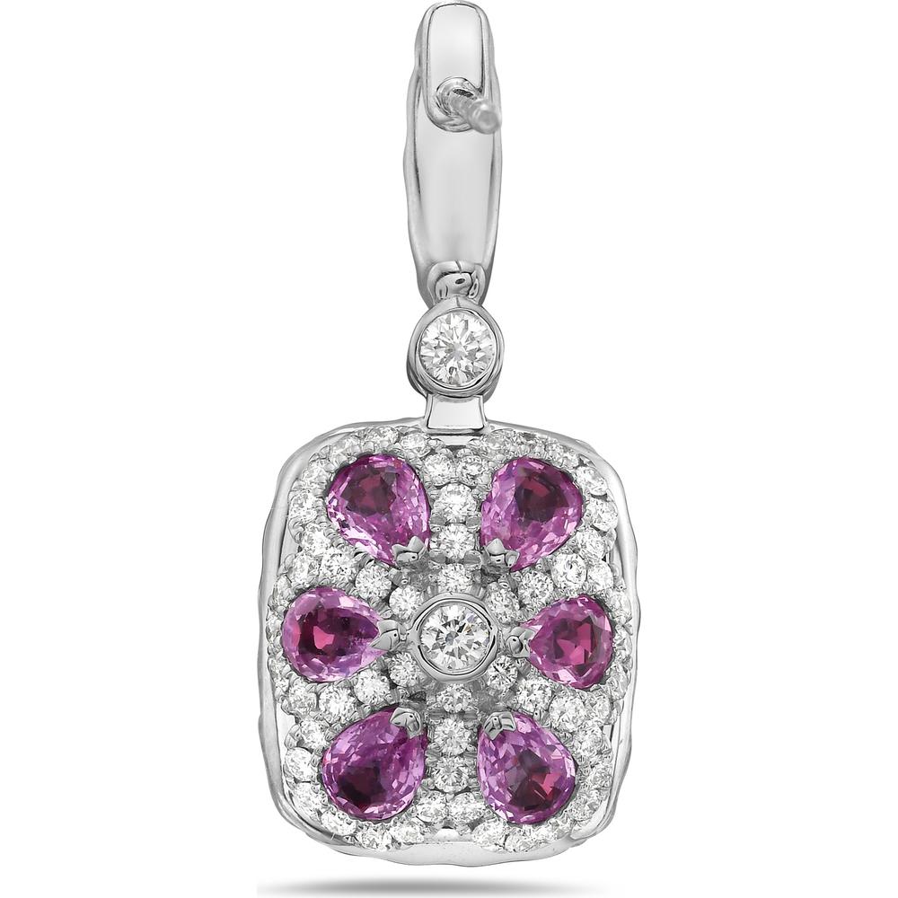 Cushion Cut Garnet, Diamond and Pink Sapphire Drop Earrings in 18K White Gold by Charles Krypell