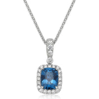 Cushion Cut London Blue Topaz, Diamond and Blue Sapphire Pendant Necklace in 18K White Gold by Charles Krypell