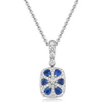 Cushion Cut London Blue Topaz, Diamond and Blue Sapphire Pendant Necklace in 18K White Gold by Charles Krypell