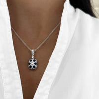 Cushion Cut London Blue Topaz, Diamond and Blue Sapphire Pendant Necklace in 18K White Gold by Charles Krypell