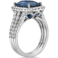 Cushion Cut London Blue Topaz, Diamond and Blue Sapphire Triple Row Split Shank Ring in 18K White Gold by Charles Krypell