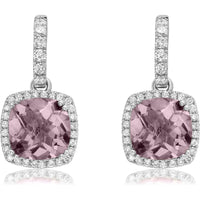 Cushion Cut Morganite and Diamond Drop Earrings in 18K White Gold by Charles Krypell