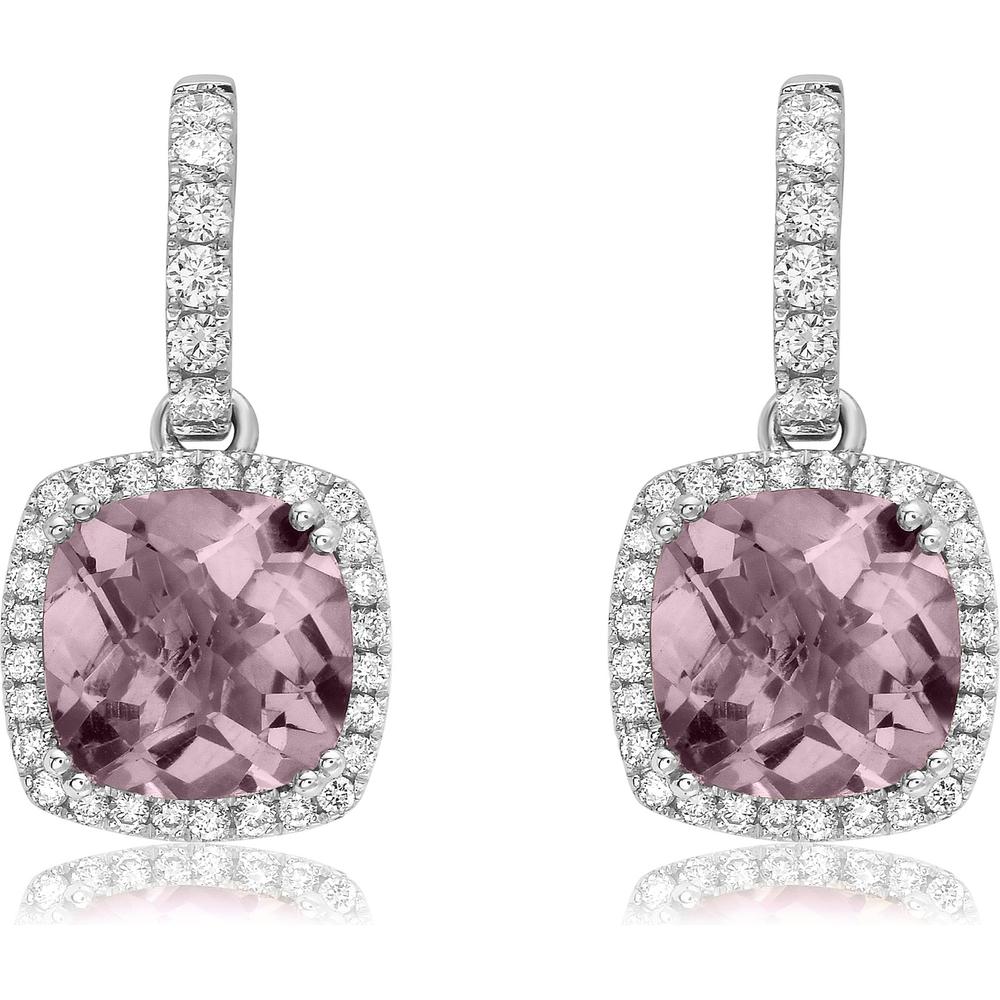 Cushion Cut Morganite and Diamond Drop Earrings in 18K White Gold by Charles Krypell