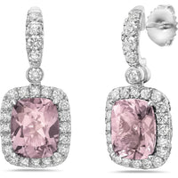 Cushion Cut Morganite, Diamond and Pink Sapphire Drop Earrings in 18K White Gold by Charles Krypell