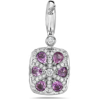 Cushion Cut Morganite, Diamond and Pink Sapphire Drop Earrings in 18K White Gold by Charles Krypell