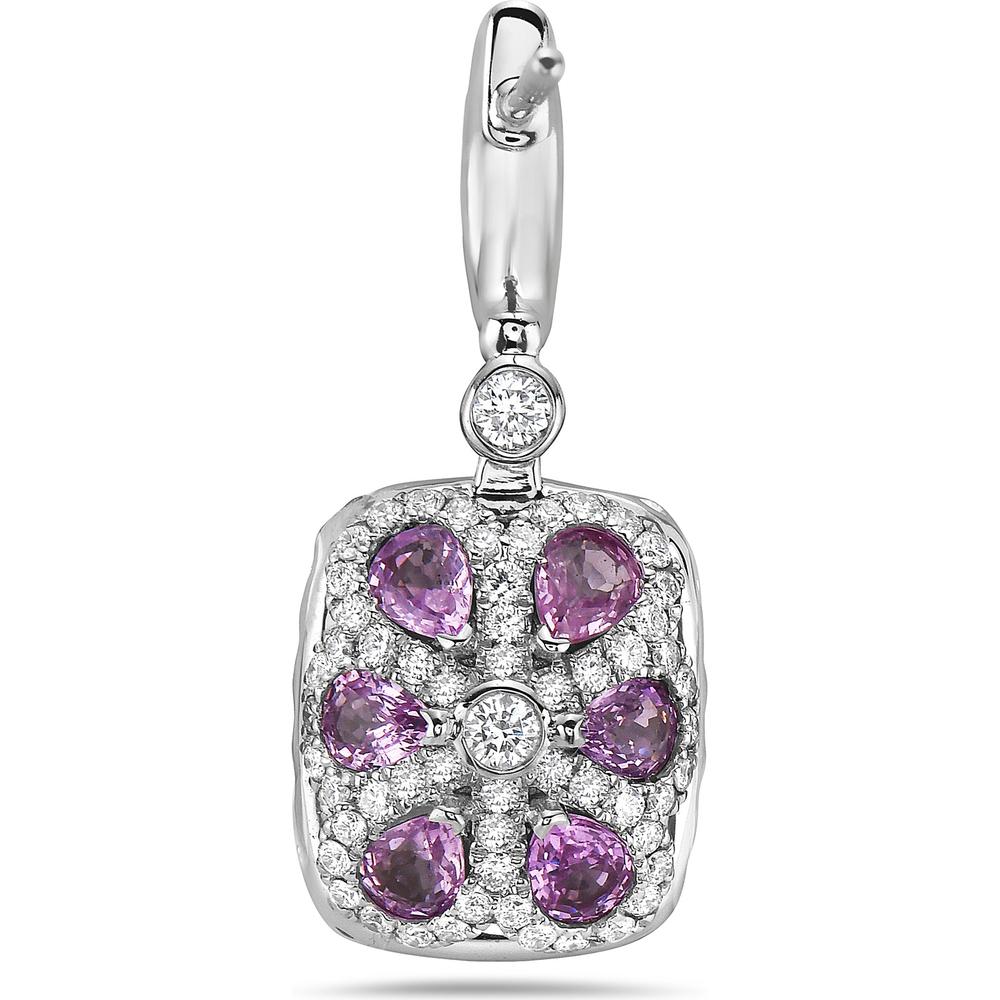 Cushion Cut Morganite, Diamond and Pink Sapphire Drop Earrings in 18K White Gold by Charles Krypell