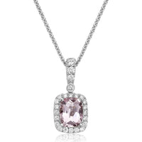 Cushion Cut Morganite, Diamond and Pink Sapphire Pendant Necklace in 18K White Gold by Charles Krypell