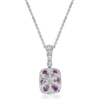 Cushion Cut Morganite, Diamond and Pink Sapphire Pendant Necklace in 18K White Gold by Charles Krypell