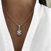 Cushion Cut Morganite, Diamond and Pink Sapphire Pendant Necklace in 18K White Gold by Charles Krypell