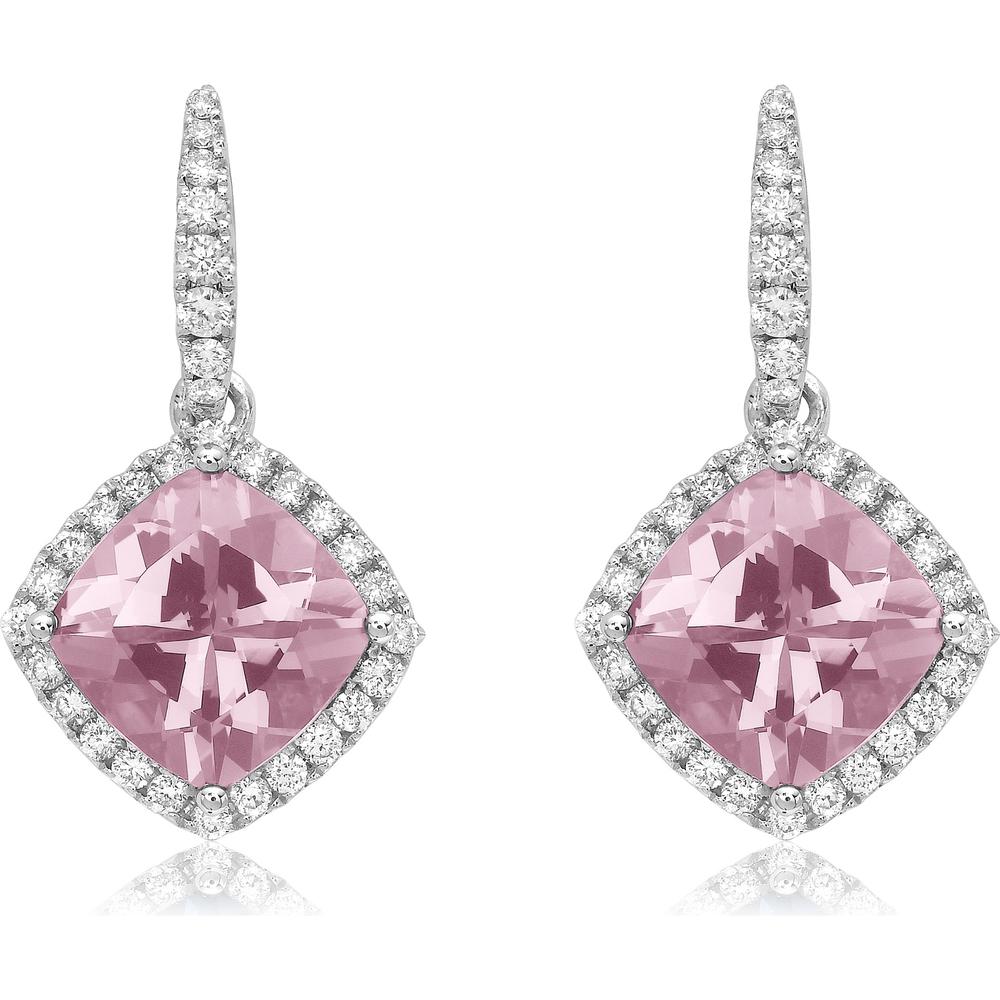 Cushion Cut Morganite, Diamond and White Sapphire Drop Earrings in 18K White Gold by Charles Krypell