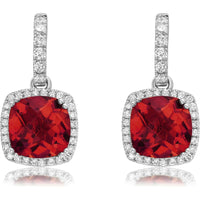 Cushion Cut Ruby and Diamond Drop Earrings in 18K White Gold by Charles Krypell
