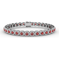 Cushion Cut Ruby and Diamond Halo Bracelet by Fana - 6.72 Carat Total Gemstone Weight
