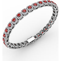 Cushion Cut Ruby and Diamond Halo Bracelet by Fana - 6.72 Carat Total Gemstone Weight