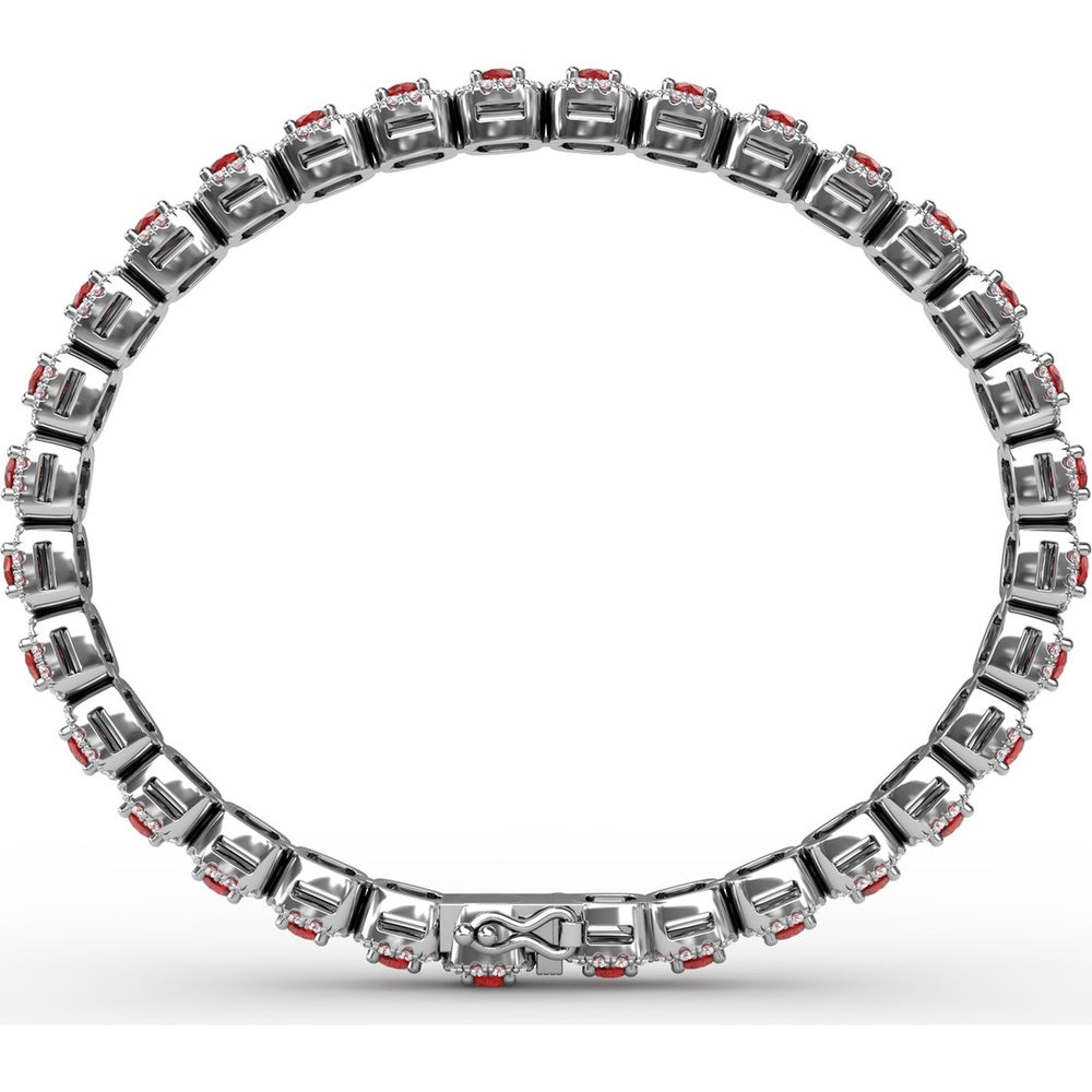 Cushion Cut Ruby and Diamond Halo Bracelet by Fana - 6.72 Carat Total Gemstone Weight