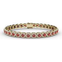Cushion Cut Ruby and Diamond Halo Bracelet by Fana - 6.72 Carat Total Gemstone Weight