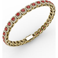 Cushion Cut Ruby and Diamond Halo Bracelet by Fana - 6.72 Carat Total Gemstone Weight