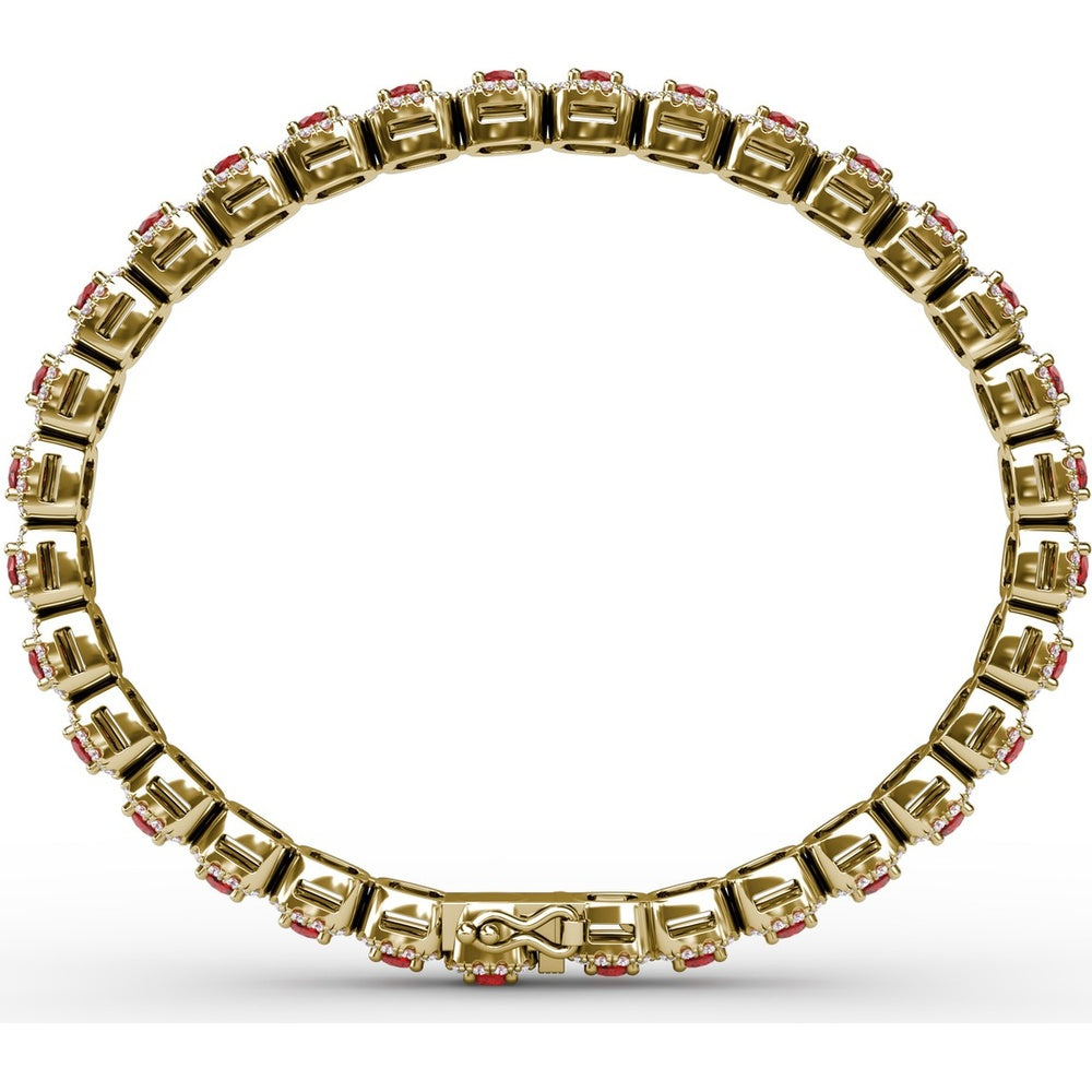 Cushion Cut Ruby and Diamond Halo Bracelet by Fana - 6.72 Carat Total Gemstone Weight
