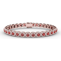 Cushion Cut Ruby and Diamond Halo Bracelet by Fana - 6.72 Carat Total Gemstone Weight