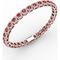 Cushion Cut Ruby and Diamond Halo Bracelet by Fana - 6.72 Carat Total Gemstone Weight