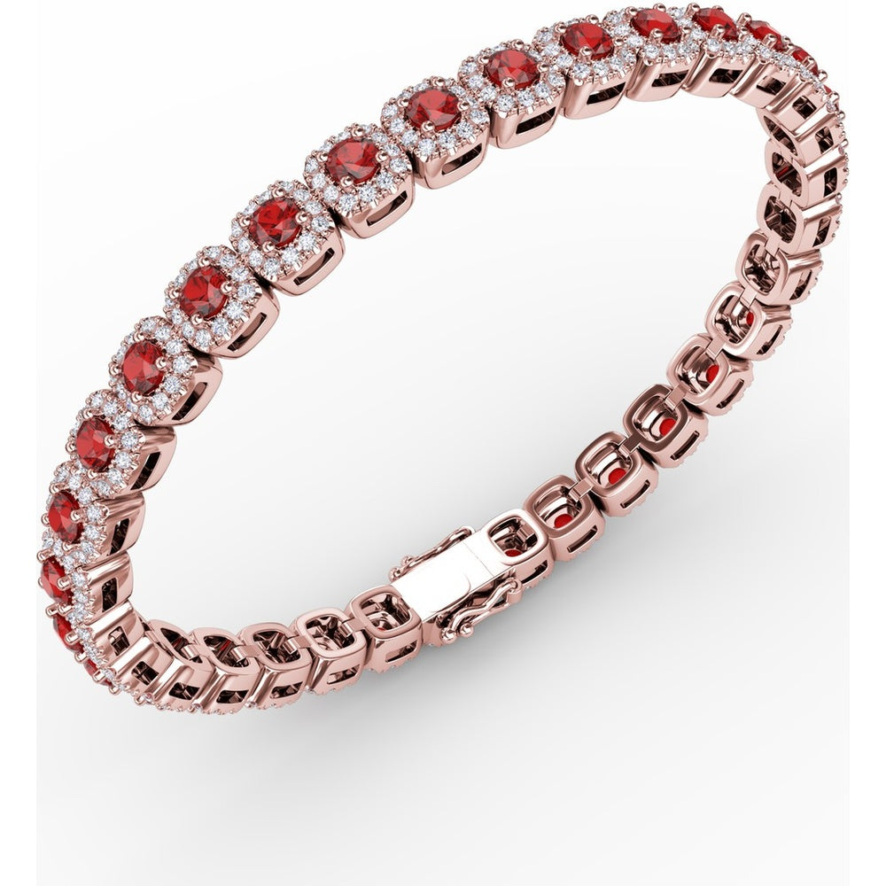 Cushion Cut Ruby and Diamond Halo Bracelet by Fana - 6.72 Carat Total Gemstone Weight