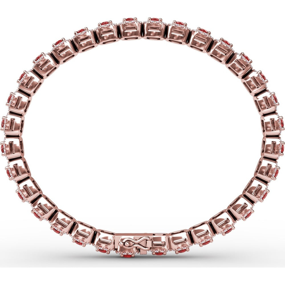 Cushion Cut Ruby and Diamond Halo Bracelet by Fana - 6.72 Carat Total Gemstone Weight