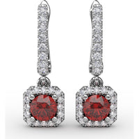 Cushion Cut Ruby and Pavé Diamond Dangle Earrings by Fana - 0.97 Carat Total Gemstone Weight