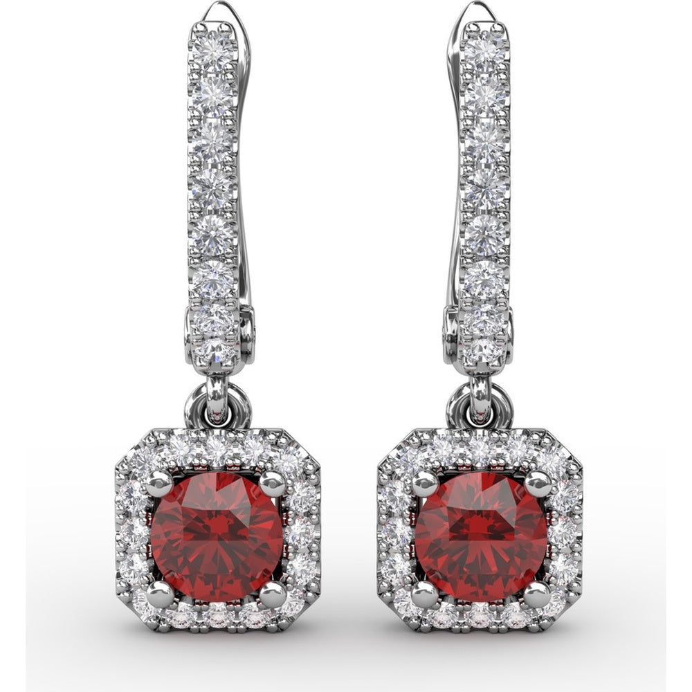 Cushion Cut Ruby and Pavé Diamond Dangle Earrings by Fana - 0.97 Carat Total Gemstone Weight