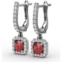 Cushion Cut Ruby and Pavé Diamond Dangle Earrings by Fana - 0.97 Carat Total Gemstone Weight