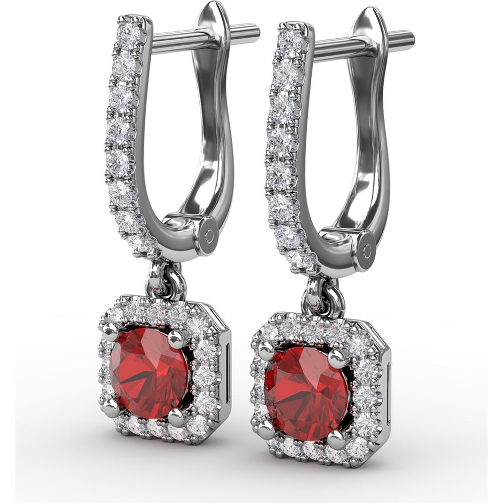 Cushion Cut Ruby and Pavé Diamond Dangle Earrings by Fana - 0.97 Carat Total Gemstone Weight