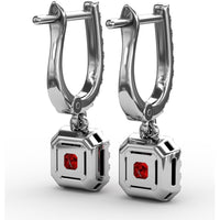 Cushion Cut Ruby and Pavé Diamond Dangle Earrings by Fana - 0.97 Carat Total Gemstone Weight