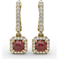 Cushion Cut Ruby and Pavé Diamond Dangle Earrings by Fana - 0.97 Carat Total Gemstone Weight