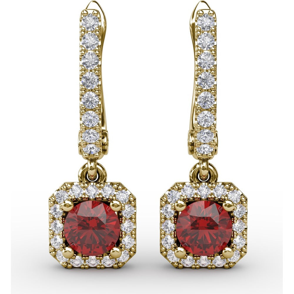 Cushion Cut Ruby and Pavé Diamond Dangle Earrings by Fana - 0.97 Carat Total Gemstone Weight