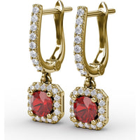 Cushion Cut Ruby and Pavé Diamond Dangle Earrings by Fana - 0.97 Carat Total Gemstone Weight