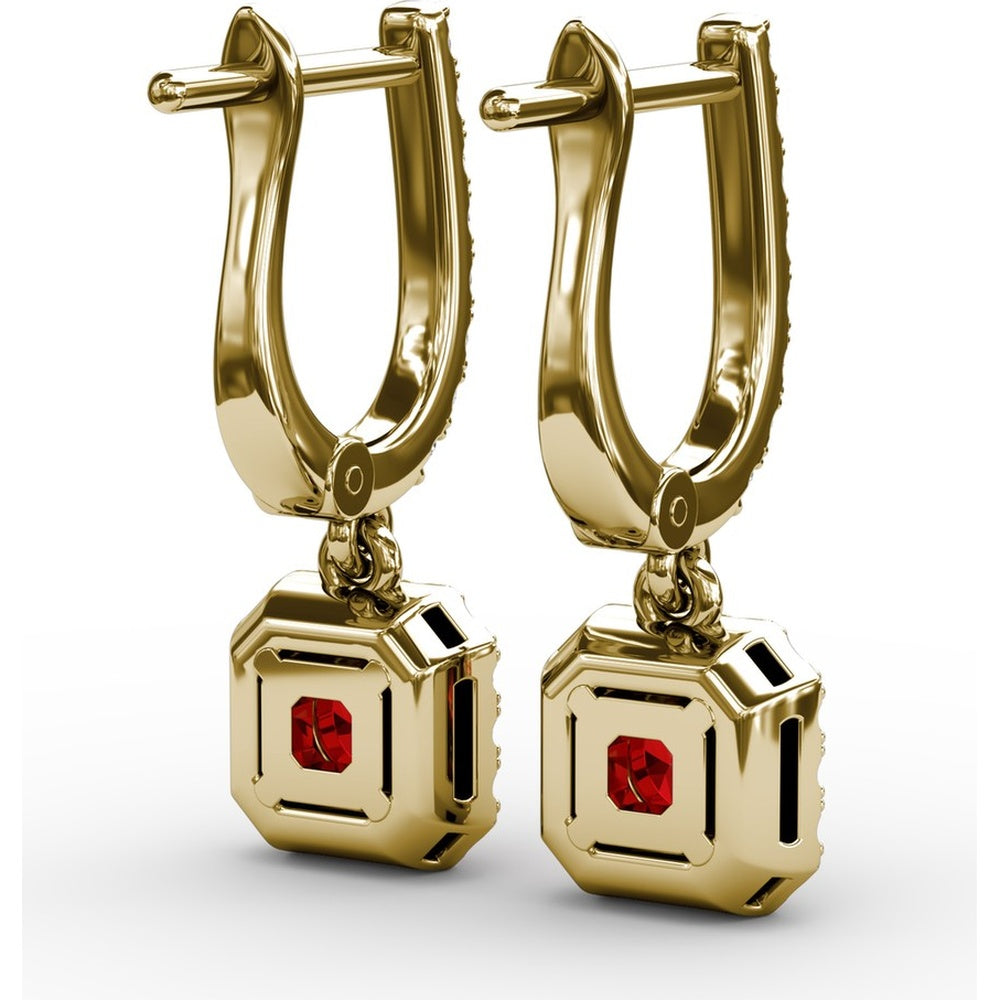 Cushion Cut Ruby and Pavé Diamond Dangle Earrings by Fana - 0.97 Carat Total Gemstone Weight