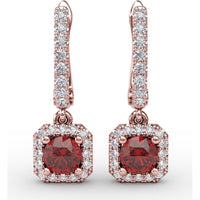 Cushion Cut Ruby and Pavé Diamond Dangle Earrings by Fana - 0.97 Carat Total Gemstone Weight