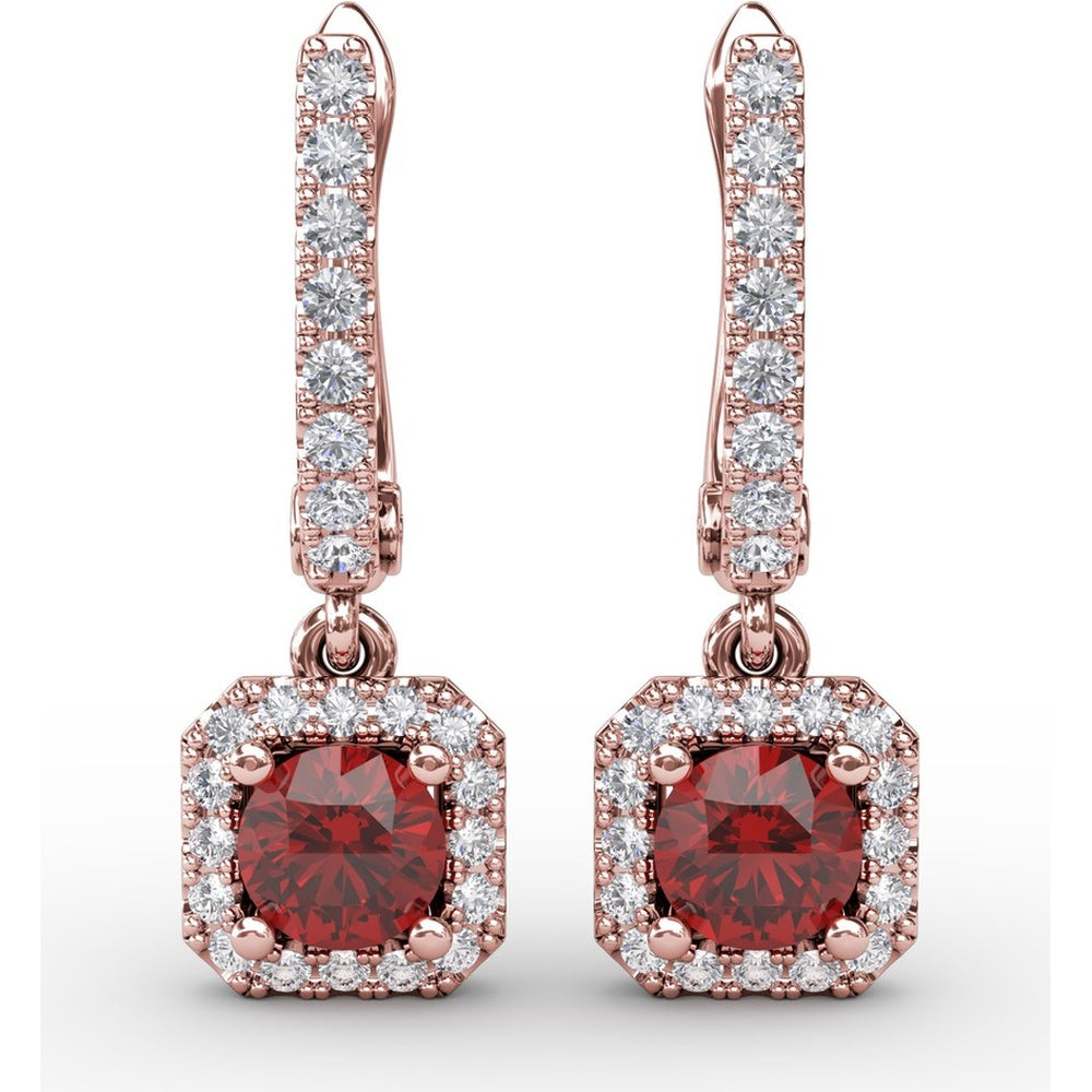 Cushion Cut Ruby and Pavé Diamond Dangle Earrings by Fana - 0.97 Carat Total Gemstone Weight