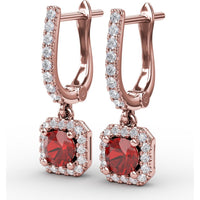 Cushion Cut Ruby and Pavé Diamond Dangle Earrings by Fana - 0.97 Carat Total Gemstone Weight