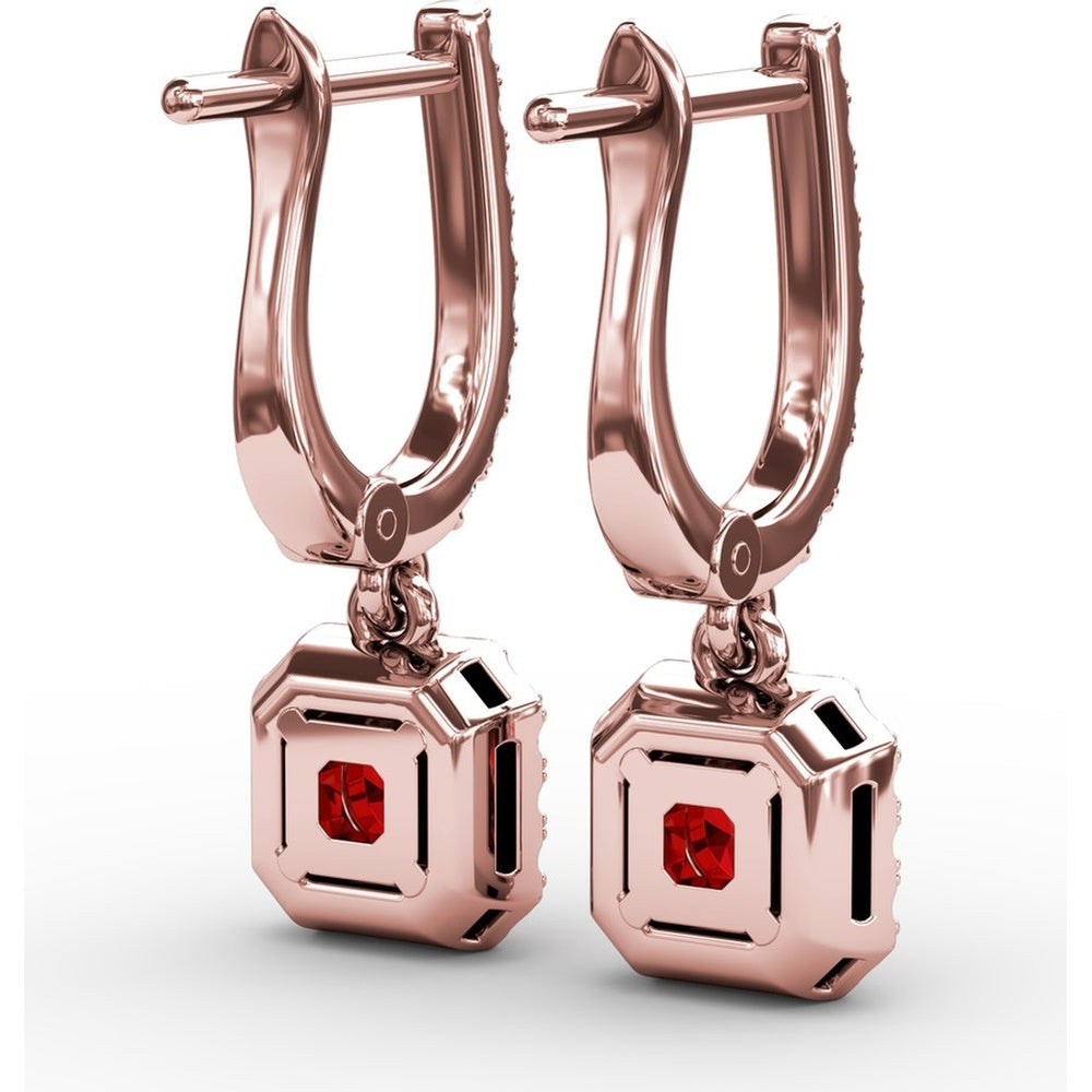 Cushion Cut Ruby and Pavé Diamond Dangle Earrings by Fana - 0.97 Carat Total Gemstone Weight