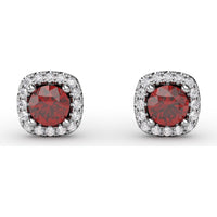 Cushion Cut Ruby Stud Earrings with Pavé Diamond Halo by Fana - 0.84 Carat Total Gemstone Weight