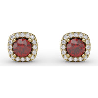 Cushion Cut Ruby Stud Earrings with Pavé Diamond Halo by Fana - 0.84 Carat Total Gemstone Weight