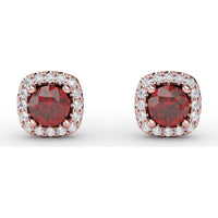Cushion Cut Ruby Stud Earrings with Pavé Diamond Halo by Fana - 0.84 Carat Total Gemstone Weight