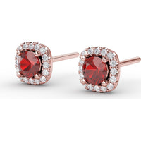 Cushion Cut Ruby Stud Earrings with Pavé Diamond Halo by Fana - 0.84 Carat Total Gemstone Weight