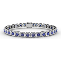 Cushion Cut Sapphire and Diamond Halo Bracelet by Fana - 6.72 Carat Total Gemstone Weight